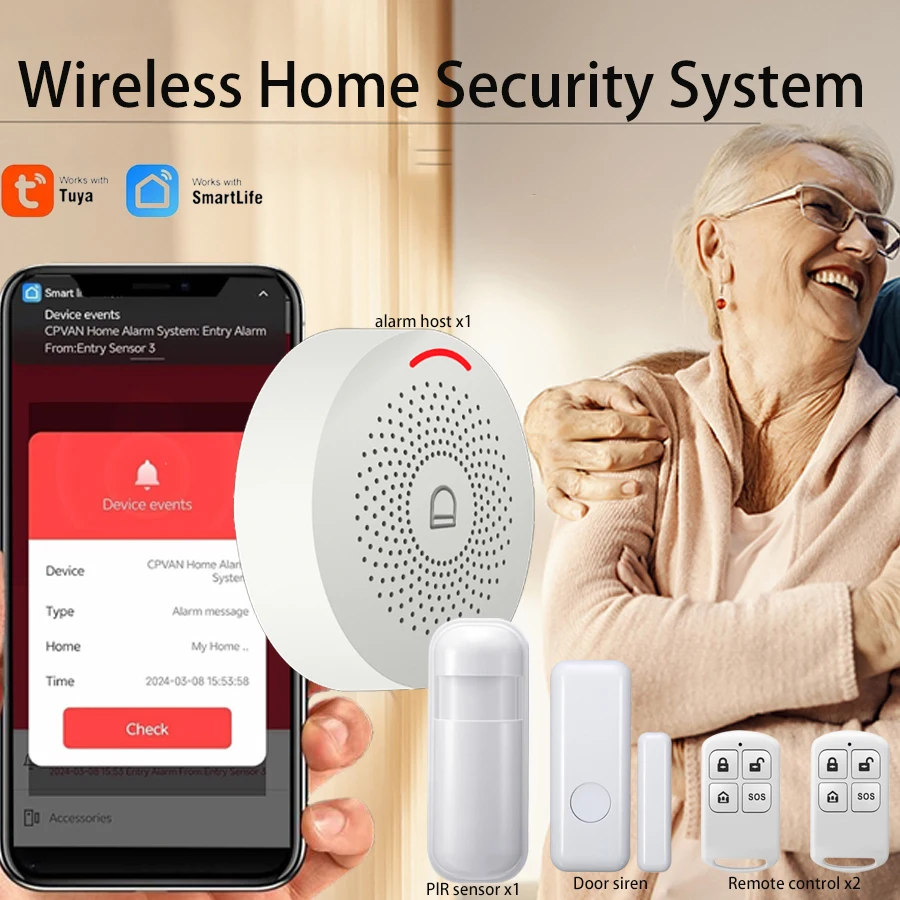

PGST Tuya Smart Control For Comprehensive Home Wireless Home Security System Set With High Sensitivity Smoke Alarm Door Sensor