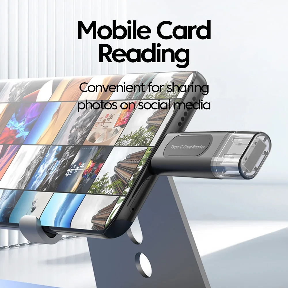 4-in-1 SD TF متعددة الوظائف USB TYPE-C قارئ بطاقات تخزين خارجي أسود قابل للتمدد لذاكرة عصا USB 2.0 قارئ بطاقات SD TF صغير