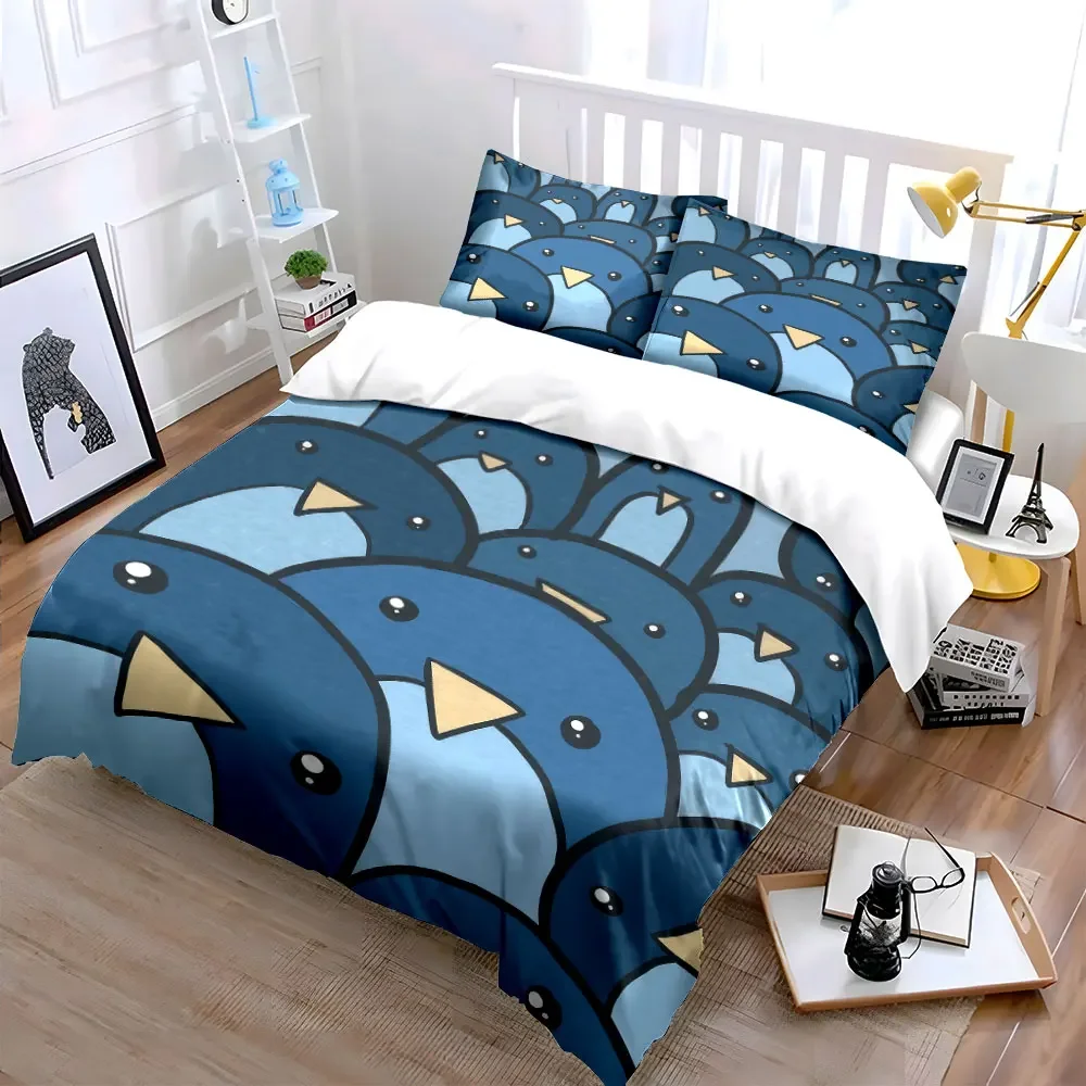 Cartoon Penguin Art Decor Set Soft Comfortable Duvet Cover Bedding Set Included 1*Duvet Cover & 2*Pillowcases, gift