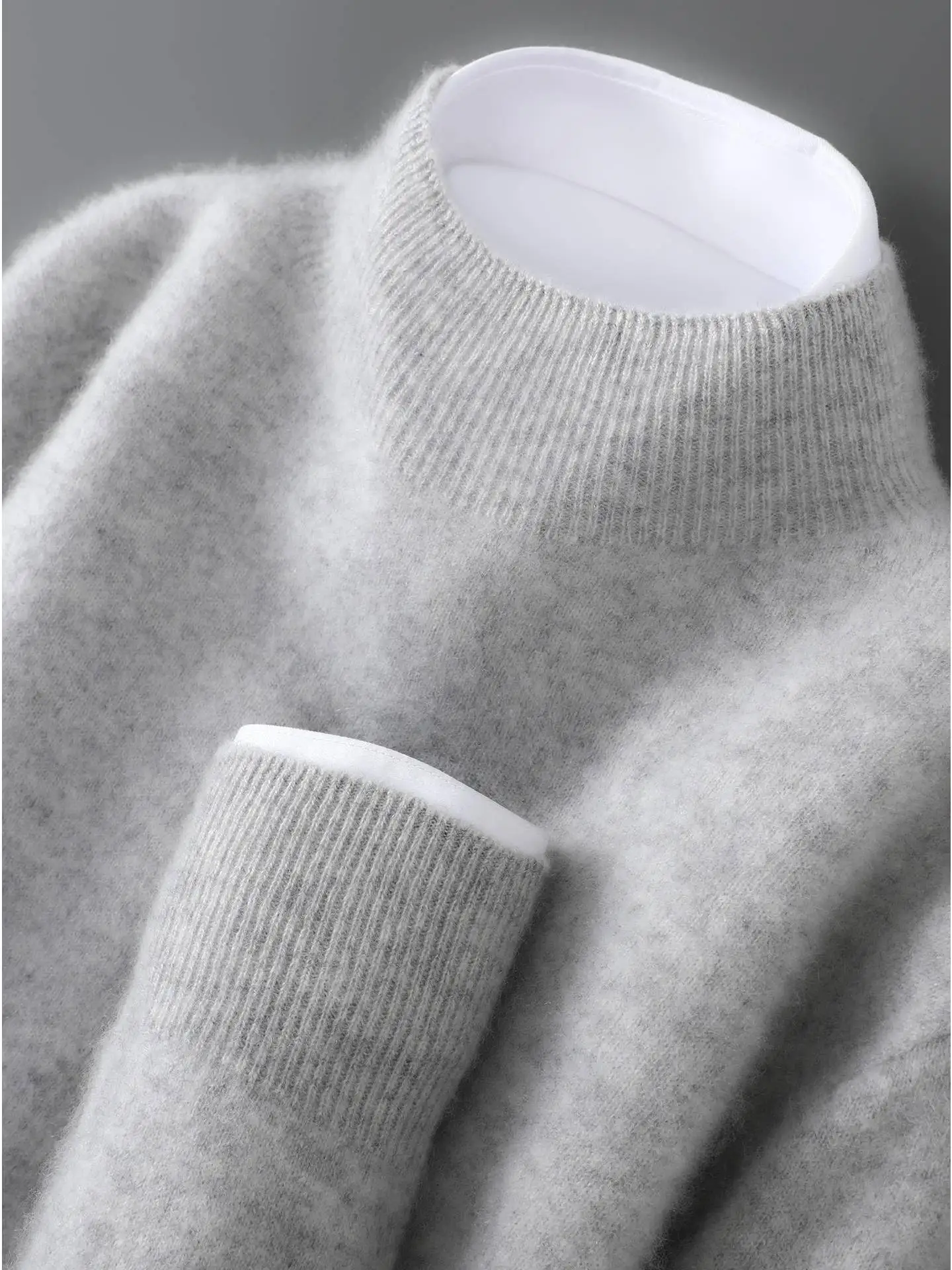 

Новый осенне-зимний свитер из 100% шерсти, вязаный, повседневный, свободный, мужской, с высоким воротником, пуловер, мягкий, теплый, модный, деловой