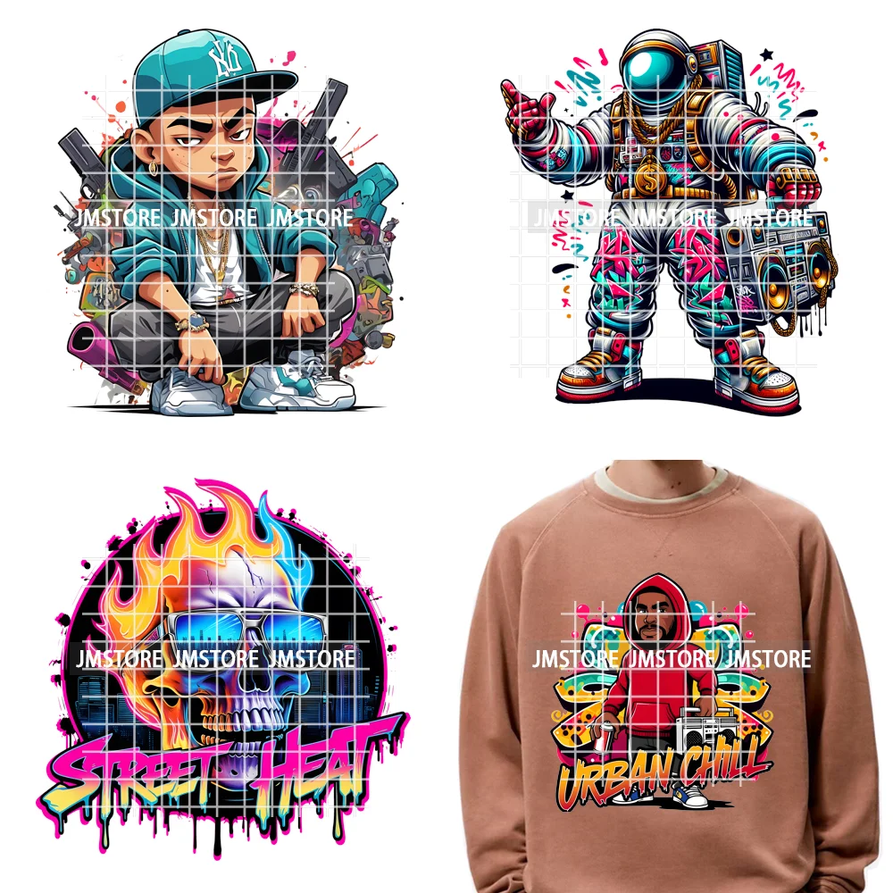 

12in Street Heat Urban Chill Streetwear Man Hip Hop Animal Iron on DTF Thermal Transfer Stickers Ready to Press for Clothes Bags