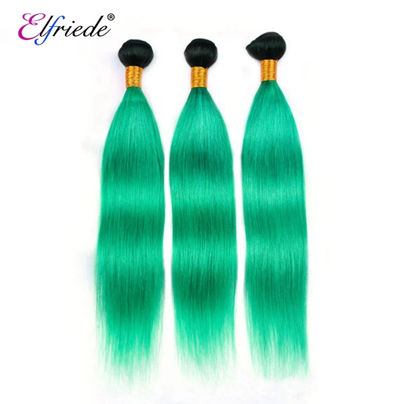 Elfriede Straight Ombre Colored Human Hair Bundles Brazilian Human Hair Extensions 3/4 Bundles Deals 1B/Green Human Hair Weaves