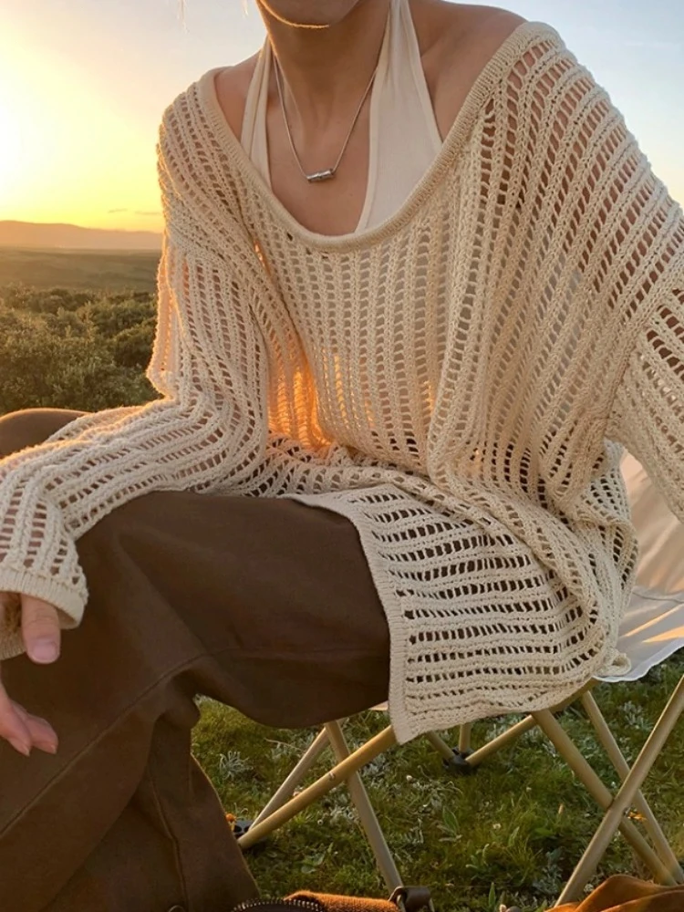 Sweaters Women Hollow Out Baggy Aesthetic Knitting Summer Sun-proof Comfortable Trendy All-match Basics Students Solid Loose Ins