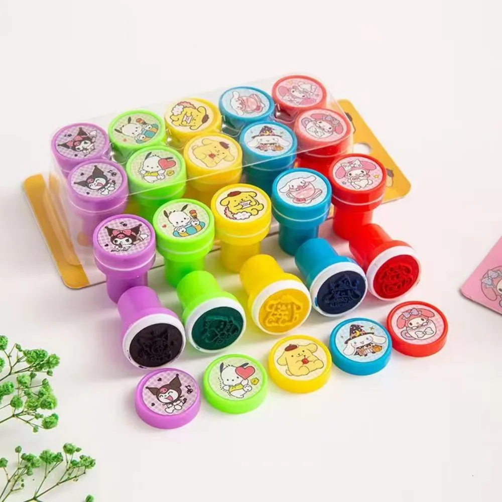 10/20/30 unids/set Sanrio Hello Kitty sellos de tinta automática dibujos animados Kuromi Melody Cinnamoroll patrón colorido sello juguetes regalos de cumpleaños