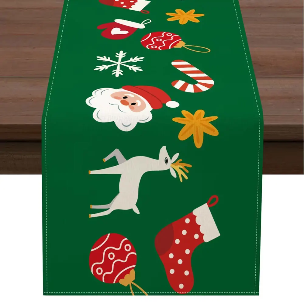 Linen Table Runner with Snowman  Dachshund Tangled in Christmas Lights on Red Fun Holiday Tablecloth  Family Dinner