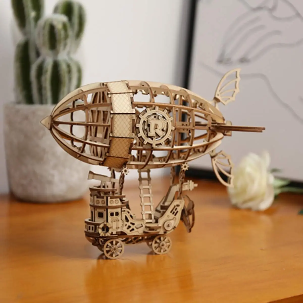 Robotime Airship 3D Wooden Assembly Puzzle Wood Craft Kit DIY Model Toy Home Decoration for Boys Girls Friends Son Adult