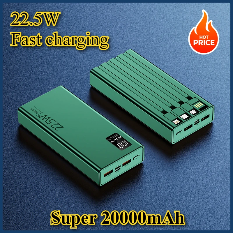 Cross-border Super Fast Charging Built-in Line Power Bank 20000mAh Large Capacity Mobile Power Supply