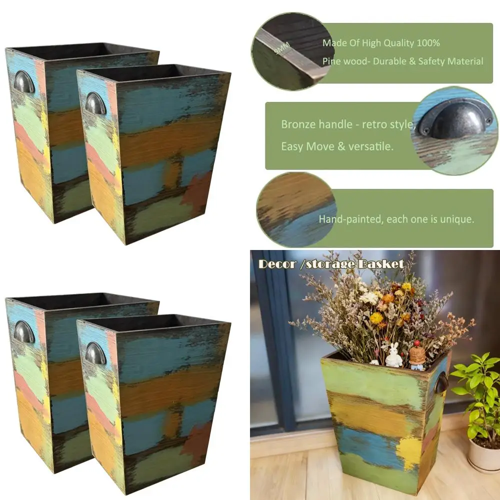 

Handcrafted Vintage-Style Rectangular Trash Bin for Rustic Home Decor in Kitchen, Bathroom, Office