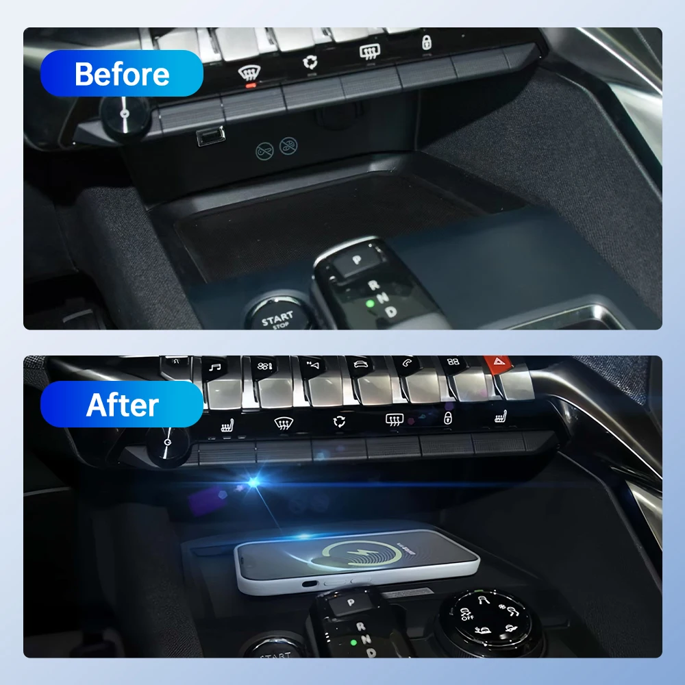 15W Fast Wireless Car Induction Charger Mat QI Compatible Charging Pad for Peugeot 3008 4008 5008 2017-2021 Vehicle Accessories