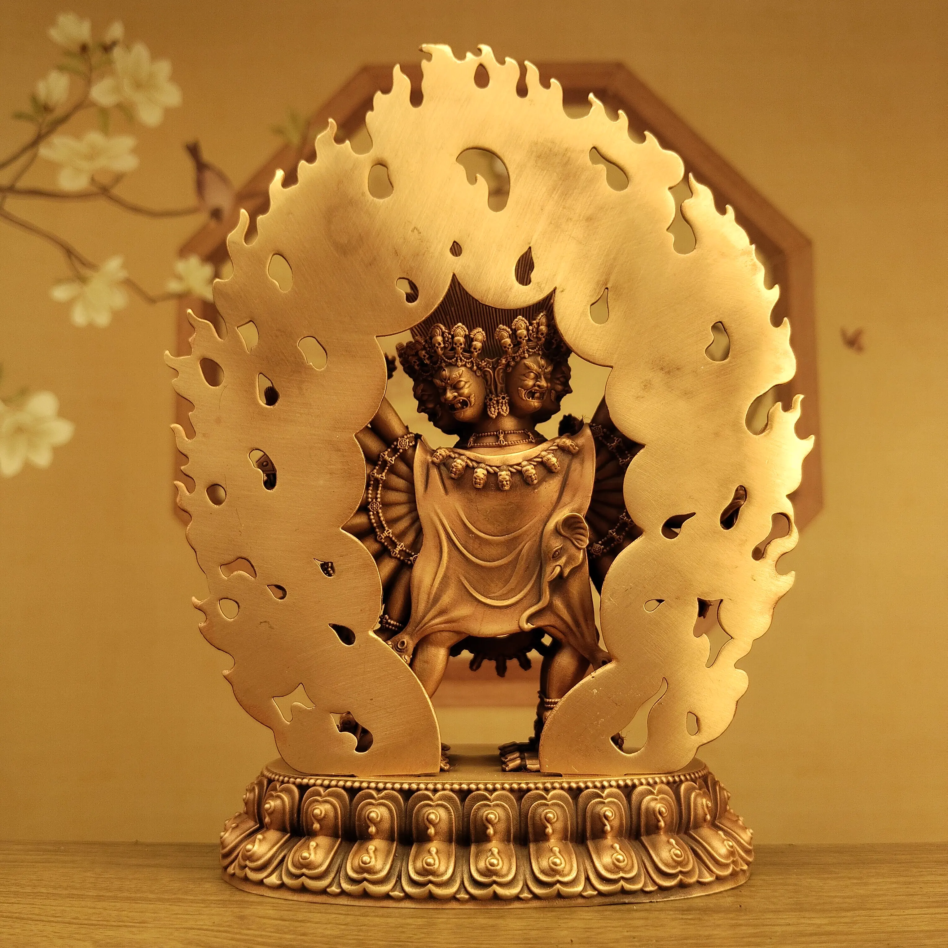 Tibetan Vajrayana Copper Union Yamantaka Statue 15cm Home Altar Car Portable Blessing