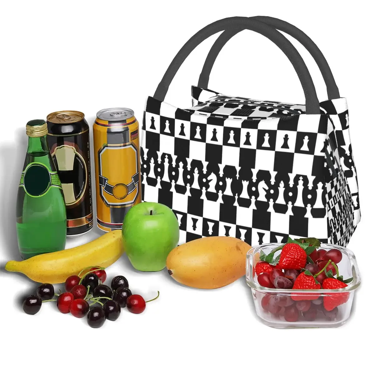 Chess Pieces On Board Chessboard Insulated Lunch Bag for Women Bento Storage Food Boxes Container Cooler Thermal Lunch Box Tote