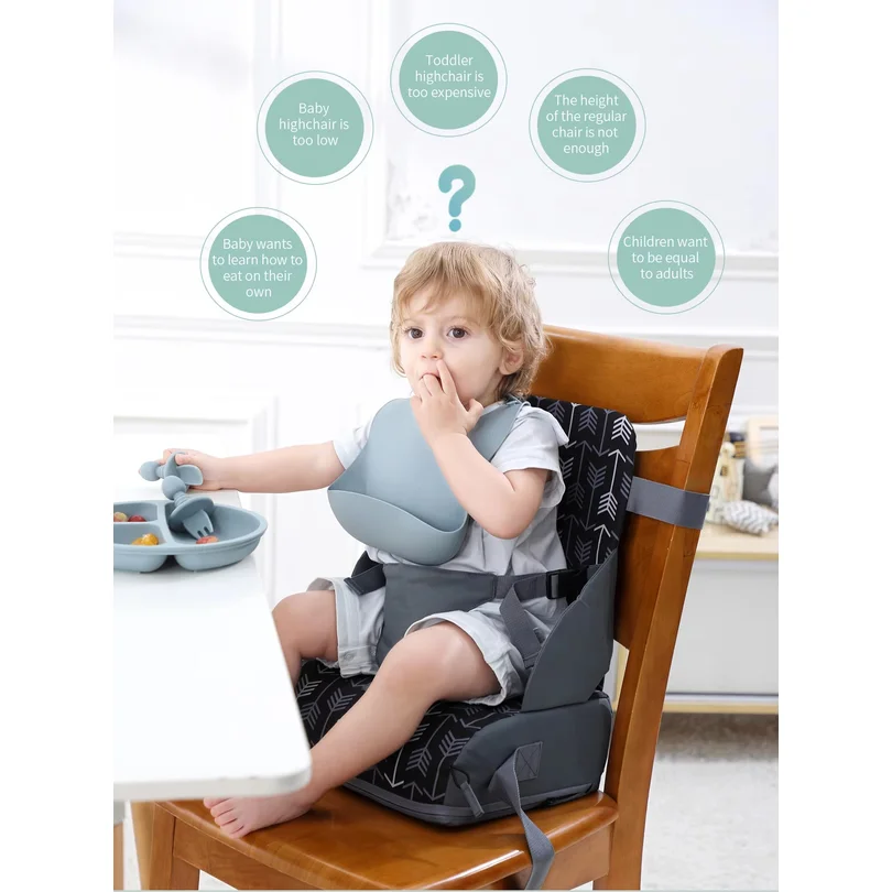 Baby Booster Seat Travel Booster Seat for Kitchen Chair PU Washable Straps Safety Buckle Portable Travel Toddler Booster Seat