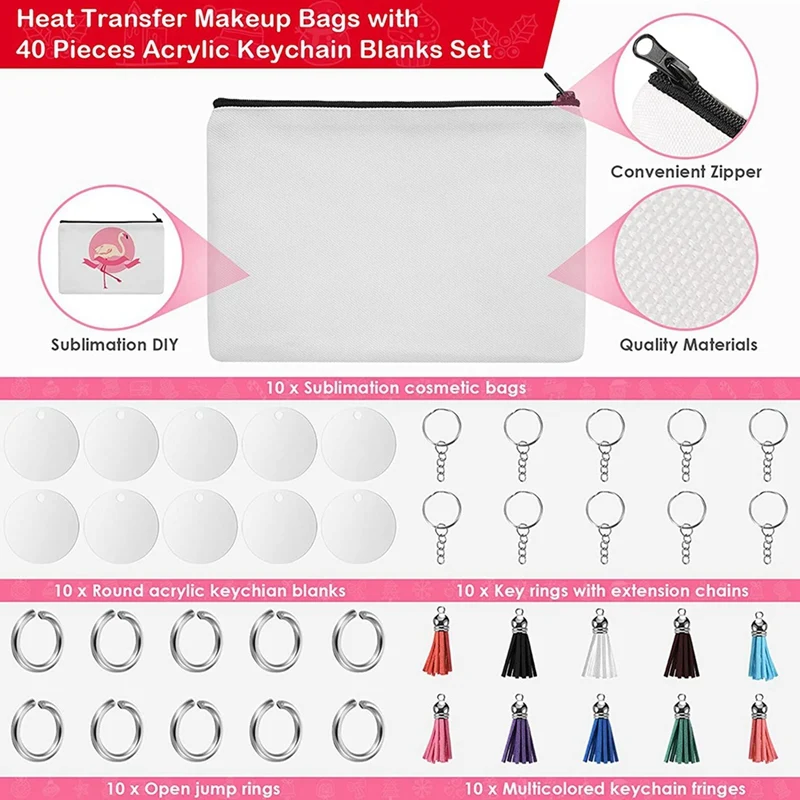 30 Pieces Sublimation Blanks Pouch DIY Heat Transfer Makeup Bags Iron On Transfer Zipper Canvas Pen Case For Women Kids