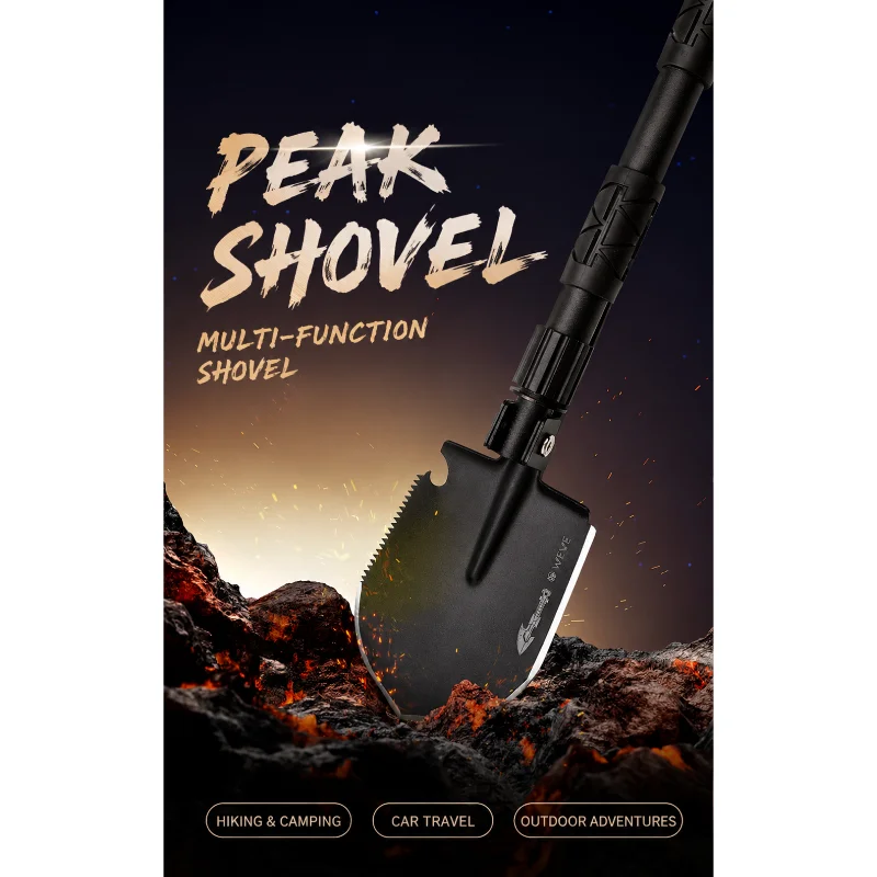 Multi Function Folding Shovel High Carbon Steel Camping Shovel with Pick Saw Bottle Opener Outdoor Survival Tool Gardening Hikin