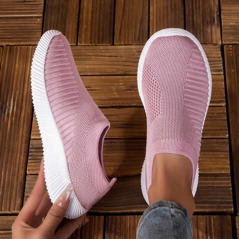 Women's Sneakers Breathable Knitted Mesh Comfortable Flat Lace Up Shoes Trendy Fashionable Casual Outdoor Women Running 2026 view 6