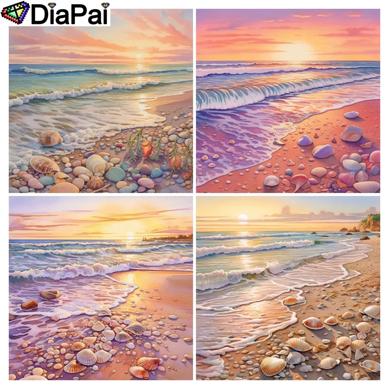 

DIAPAI Diy 5d алмазная живопись "Пейзаж пляж восход солнца" вышивка крестиком квадратная круглая Алмазная вышивка ручная работа искусство со стразами