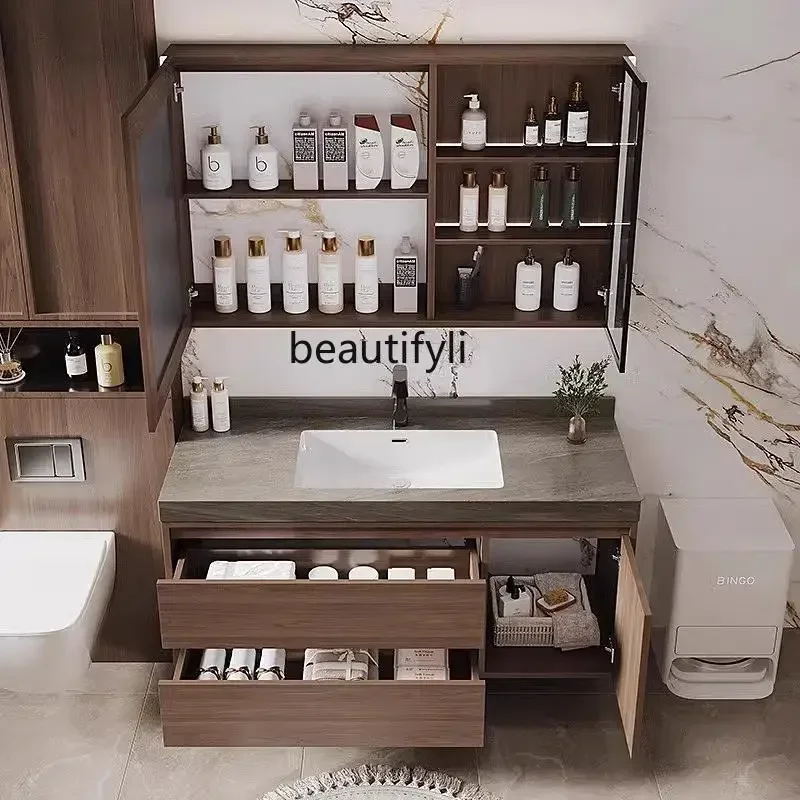 

Y13 New Chinese rock slab seamless ceramic integrated basin high-end villa bathroom cabinet toilet bathroom