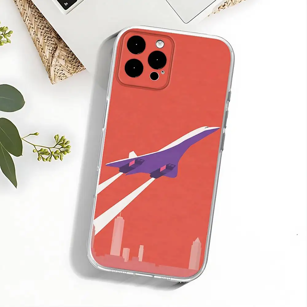 Concorde Air France Handyhülle für iPhone 17,16,15,14,13,12,11 Pro,Max,Plus,X,XS,XR,SE4,E Mini Transparent Soft Cover