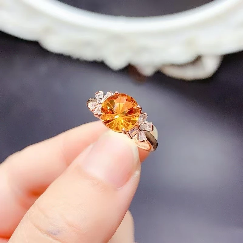 

2ct 8mm Natural Citrine Ring 925 Silver Citrine Jewelry with 18K Gold Plating 925 Silver Crystal Jewelry Birthday Gift for Women