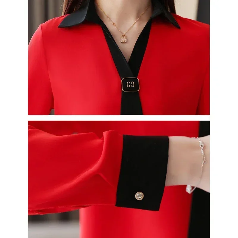 

Весенне-осенняя офисная женская элегантная модная лоскутная рубашка с шарфом и воротником, женская повседневная универсальная блузка с длинным рукавом, женская одежда
