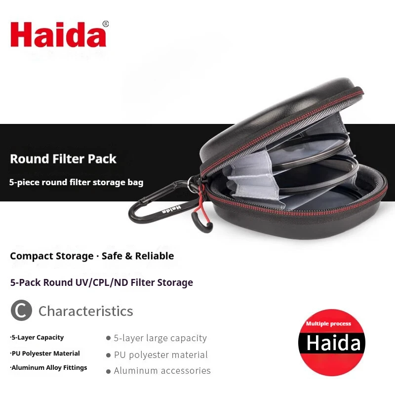 

Haida Circular Filter Case 5-Piece Set Filter Storage Case Circular Filter Case Black 5-Piece Set Fits filters up to 112mm/82mm