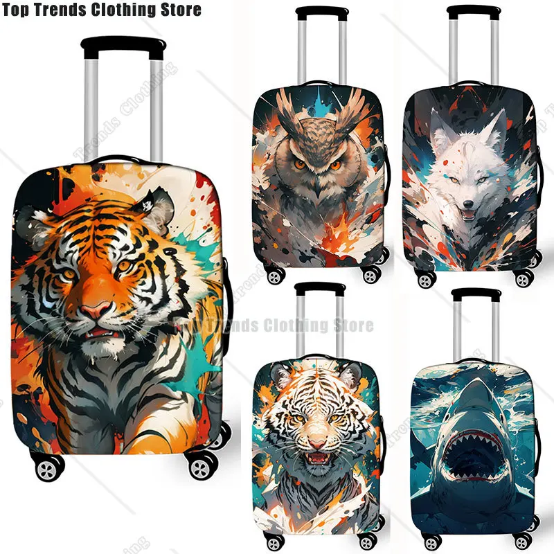 Paint Splatter Tiger Wolf Owl Shark Print Luggage Cover for Travel Watercolor Suitcase Cover Anti-dust Trolley Protective Cover