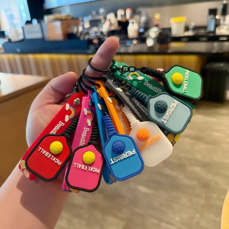 Creative Pickleball Racket Keychain Metal Material Hollow Golf Ball Colorful Style Gift for Birthday Sports Parties