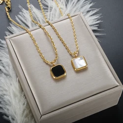 ZMFashion Black White Shell Pendant Clavicle Necklace INS Twrist Chain Stainless Steel for Women Men Simple Geometry Jewelry