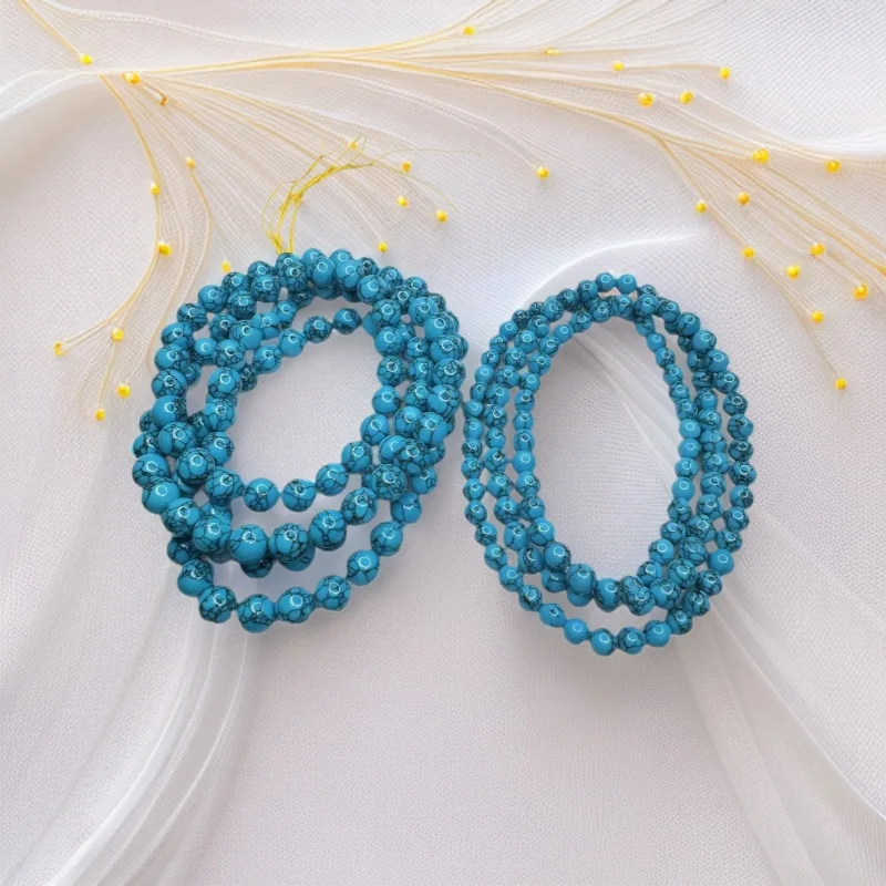 

Браслет из бусин с синим сетчатым цветочным узором, магнезит, винтажные украшения, премиум-класс, три круга