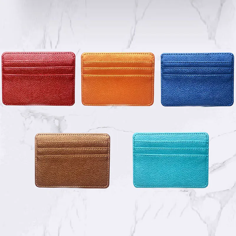 4+1 Card Slots Mini Travel Business Card Holder Leather Bank Business Id Card Holder Men'S Wallet With Id Window Coin Wallet