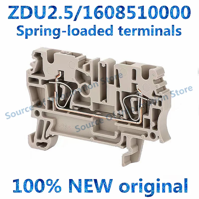 100Pcs ZDU2.5 Din Rail Terminal Block, 2.5mm² Spring Clamp Feed Through Wiring Terminal Connector 1608510000