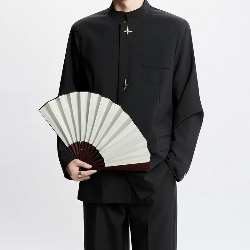 

Новый китайский мужской Bla Jaet с подкладкой на плечах, высококачественный крутой металлический синий с разрезом, Zhongan, повседневный маленький вестерн