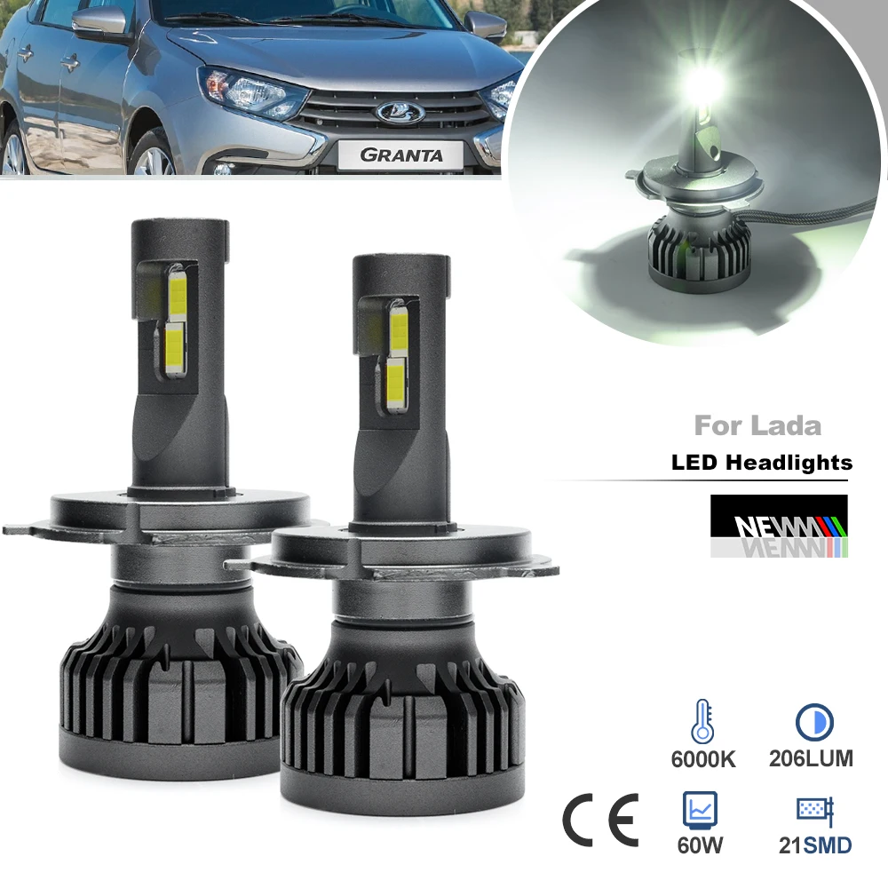 For Lada Granta Facelift 2018+ Front H19 H4 9003 Led Hi/Lo Headlight Conversion Kit 6500K Canbus Plug N Play Replacement Bulbs