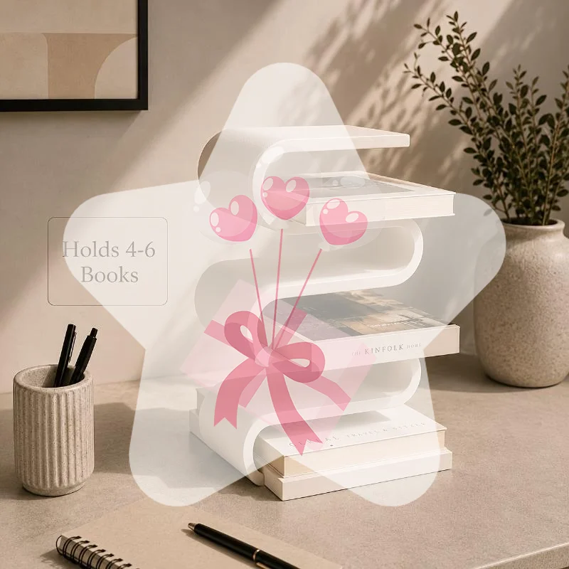 1Pcs 3D Printed Book Stand Modern Sculptural S-Shaped Desktop Bookshelf Unique Home Decorative Shelf Organizer