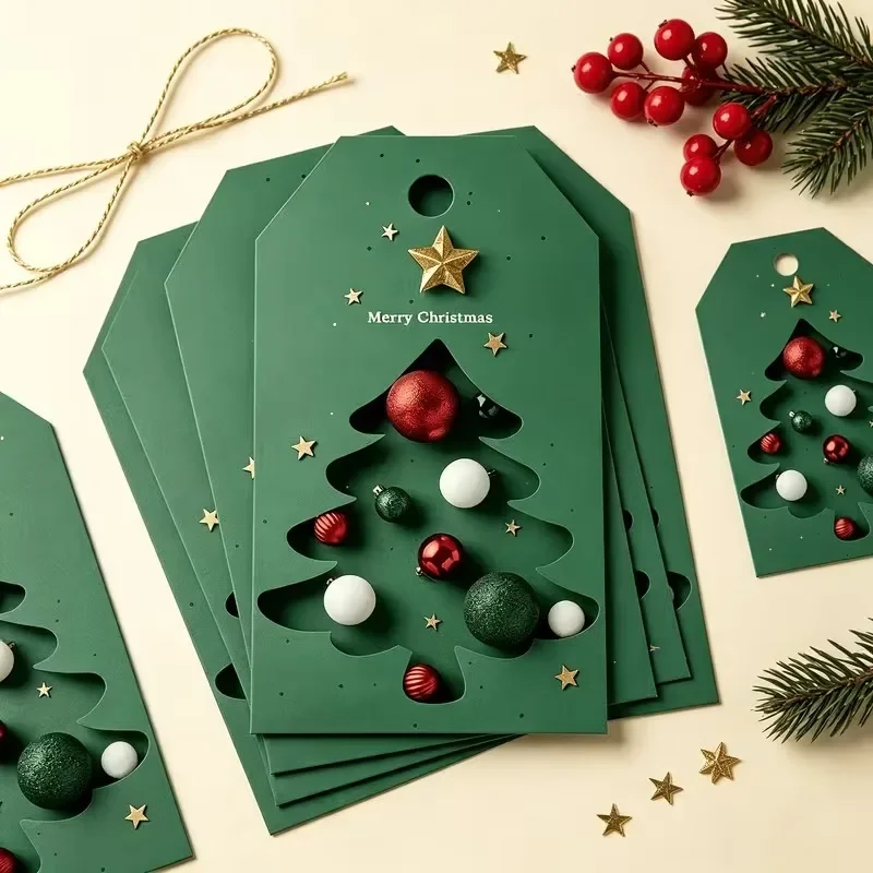 36Pcs Green Xmas Tree Gift Tags with Hemp Rope, Holiday Gift Label Decorations