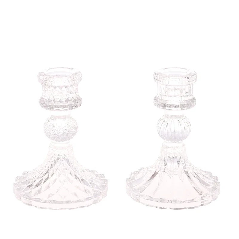 1Pcs 8x10cm Vintage Clear Glass Candlestick Dinner Candle Holder Home Wedding Decorations Table Decor Christmas Gift