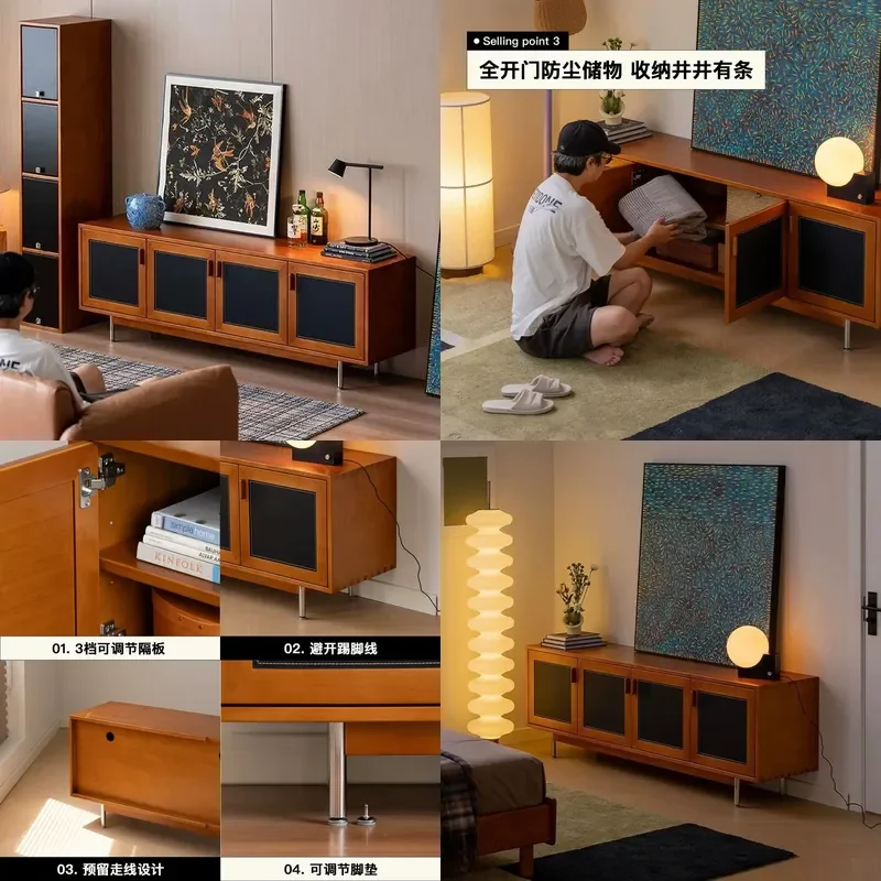 Nordic Solid Wood TV Stand Long Media Console Storage Cabinet Bedroom Nightstand Multi-functional Chest for Living Room