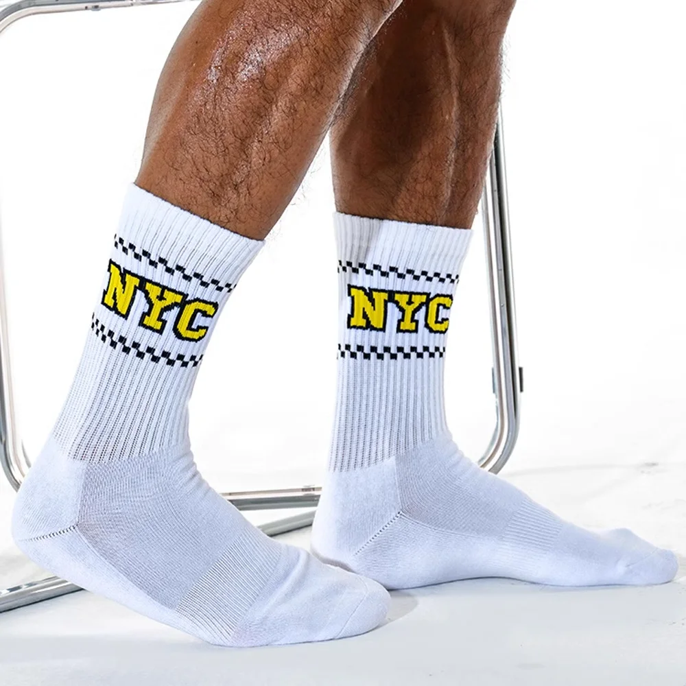 Men's Tall Tube NYC Alphabet Fitness Men's Cotton Socks Towel Bottom Cotton Socks Basketball