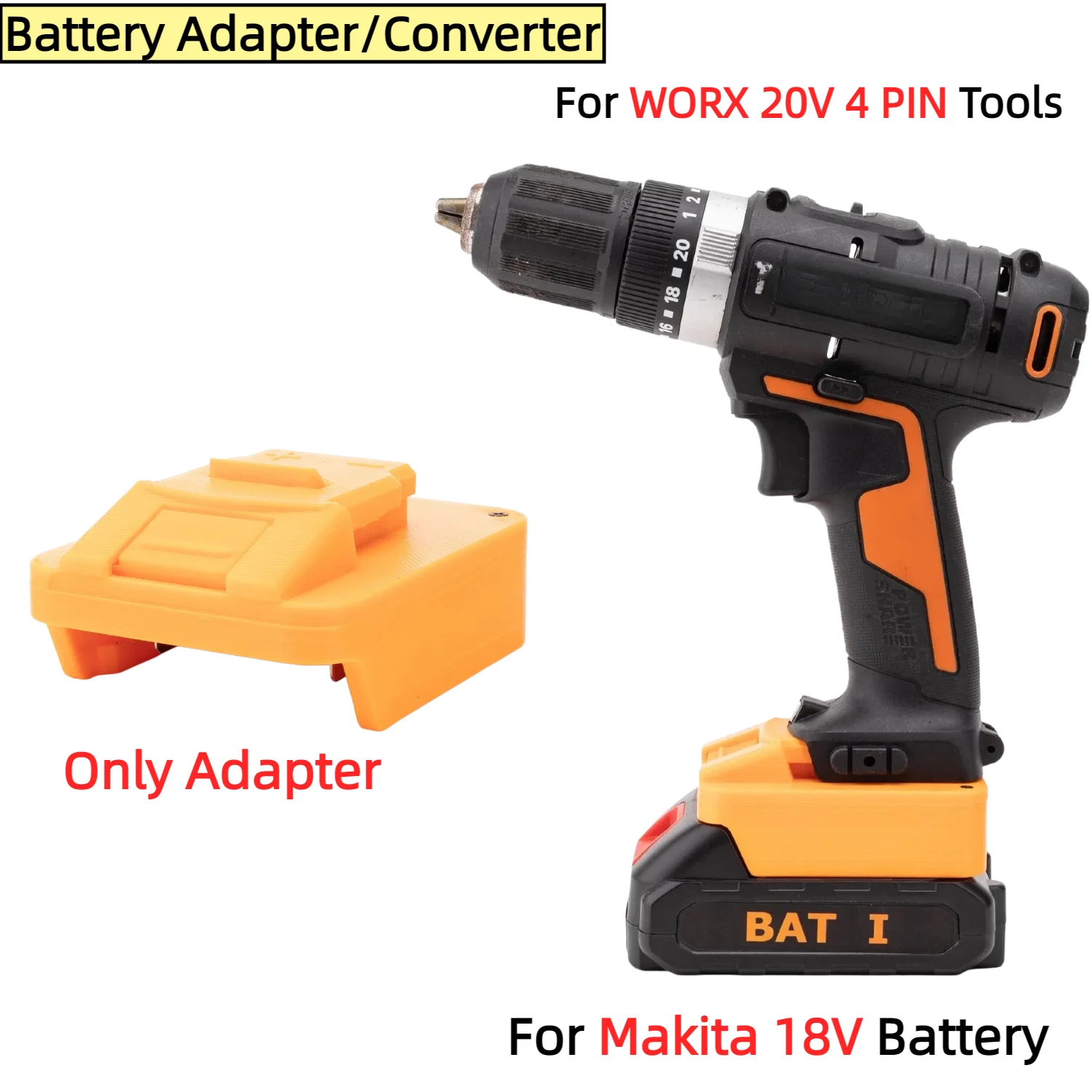 

Battery Adapter/Converter for Makita 18V Li-ion Battery TO WORX 20V 4 PIN Cordless Power Tools Accessory(Only Adapter)