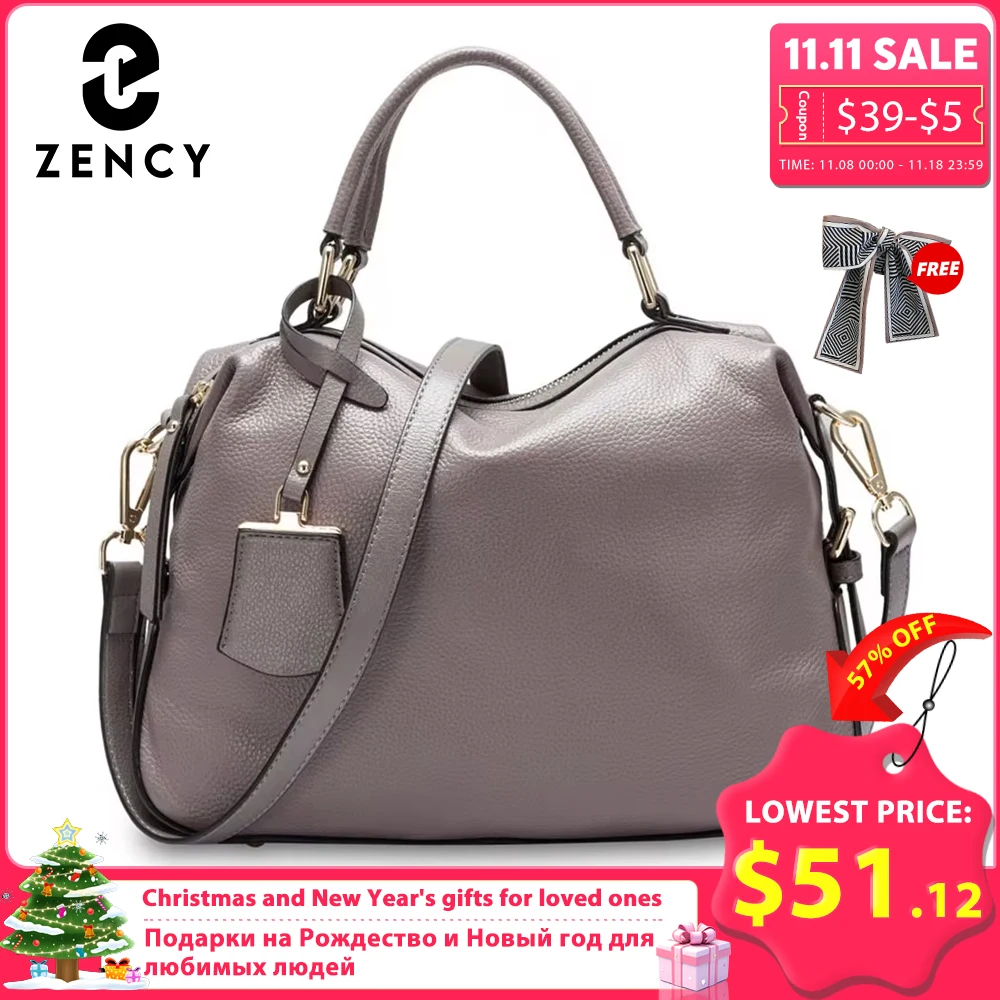 Zency Fashion Women Tote Bag 100% Genuine Leather Handbags Female Boston Charm Messenger Crossbody Purse Luxury Shoulder Bags