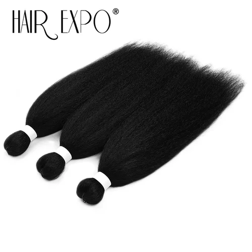 Imagen 1 del producto Mechones de pelo de ganchillo de 26 pulgadas, trenzas sintéticas preestiradas, extensiones de cabello Kanekalon Yaki, mechones de pelo de poni liso, 3 uds.