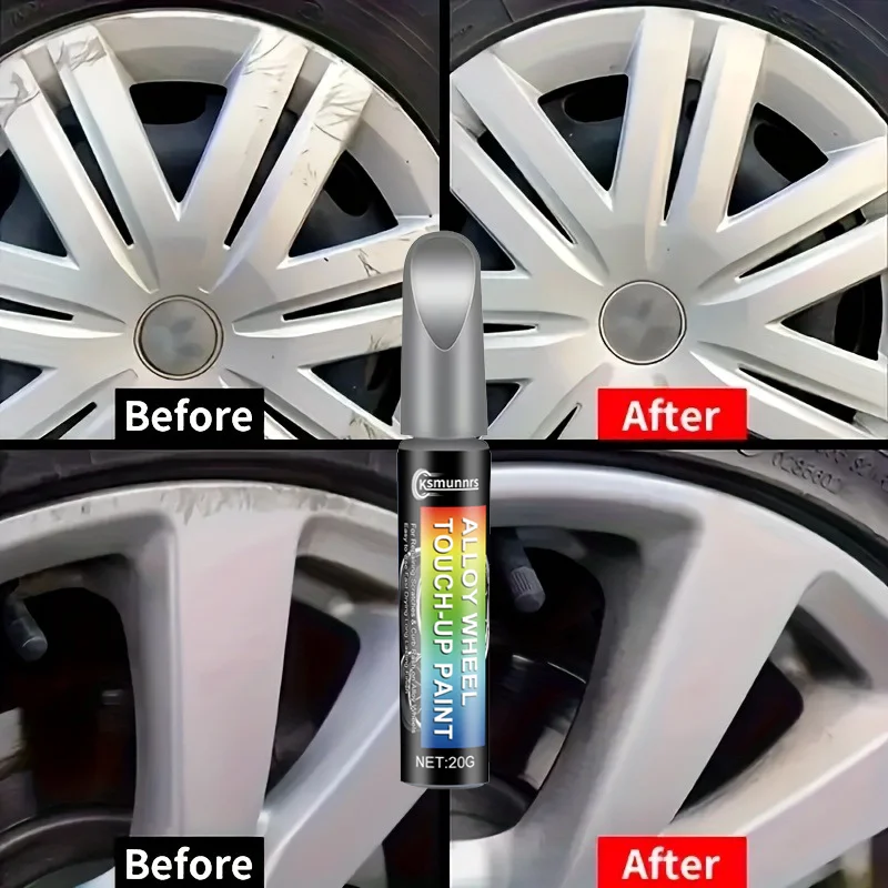 Car Wheel Hub Scratch Repair Pen - Wheel Hub Touch-Up Paint Pen. Suitable for Various Models of Silvery-colored Wheel Hubs and C