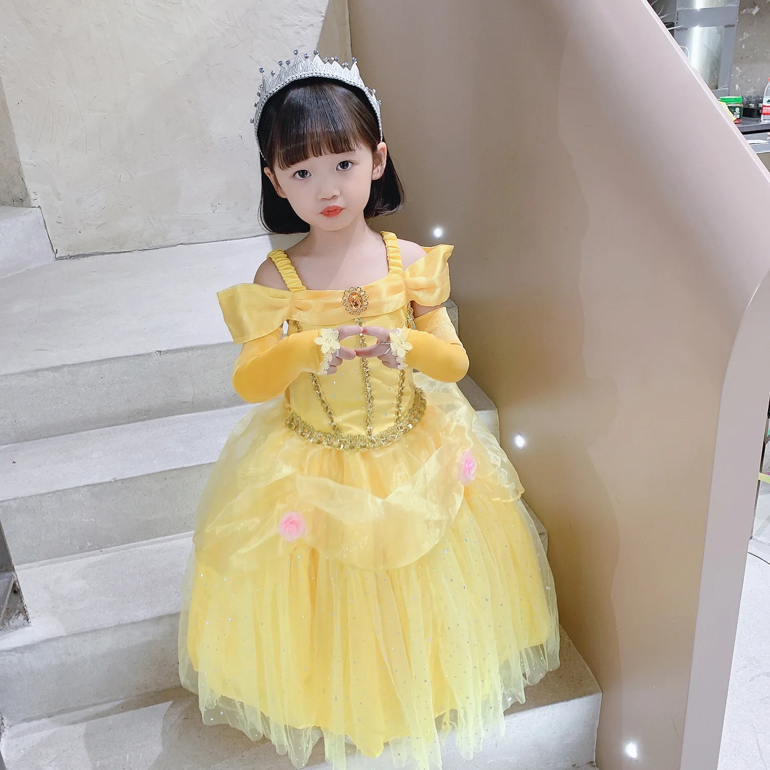 

LSYXH Little Girls Movie Beauty and the Beast Princess Bella Yellow Cosplay Halloween Birthday Party Easter Dress