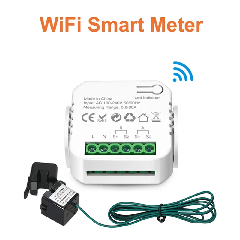 A98E-2X Tuya Wifi Smart Meter เครื่องวัดพลังงานดิจิตอล 80A Current Transformer พลังงานแสงอาทิตย์ PV การผลิตเชื้อเพลิง Monitor 2CT
