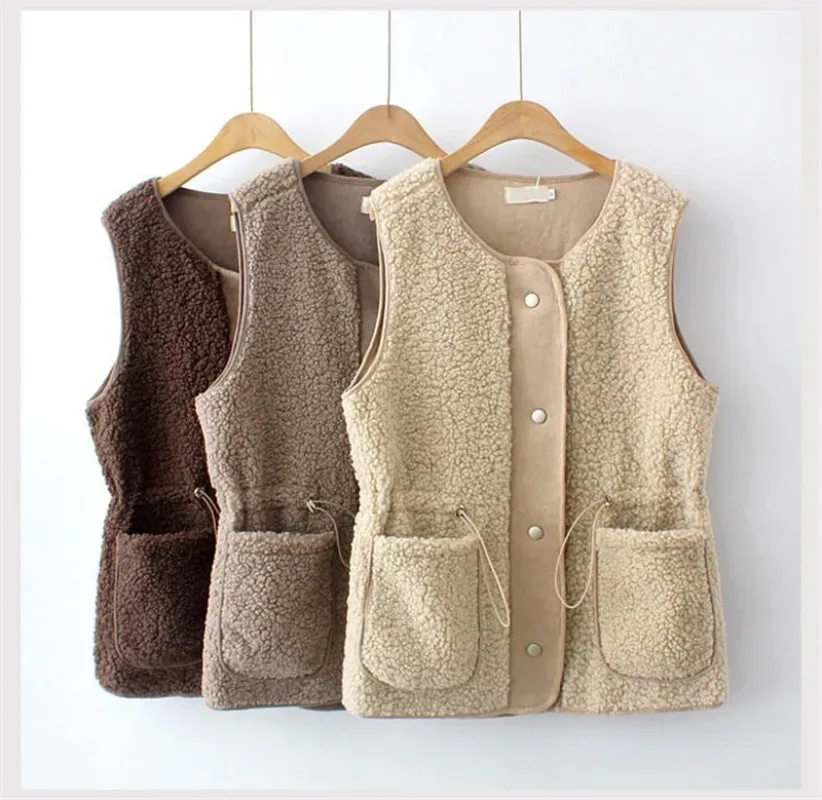 Fashion Lambswool Vest Women's Tops 2022 New Waist Autumn Winter Waistcoat Jacket Casual Sleeveless Coat Wear Outside Female