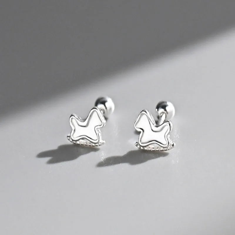 100% 999 Sterling Silver Rocking Horse Studs Earrings for Women Girl Creative Cartoon Screw Jewelry Party Gift Dropshipping