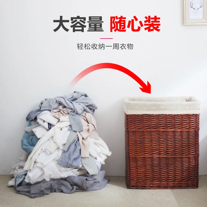 Dirty clothes basket woven dirty clothes basket with lid large rattan clothes willow storage basket