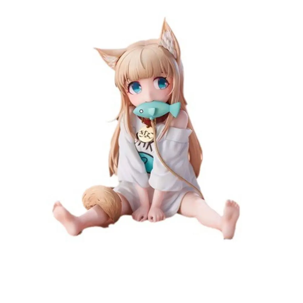 8CM Anime Uchi no Neko ga Onnanoko de Figure Sitting Fish Eating Anime Model Toy Gift Collection Ornaments Decoration PVC