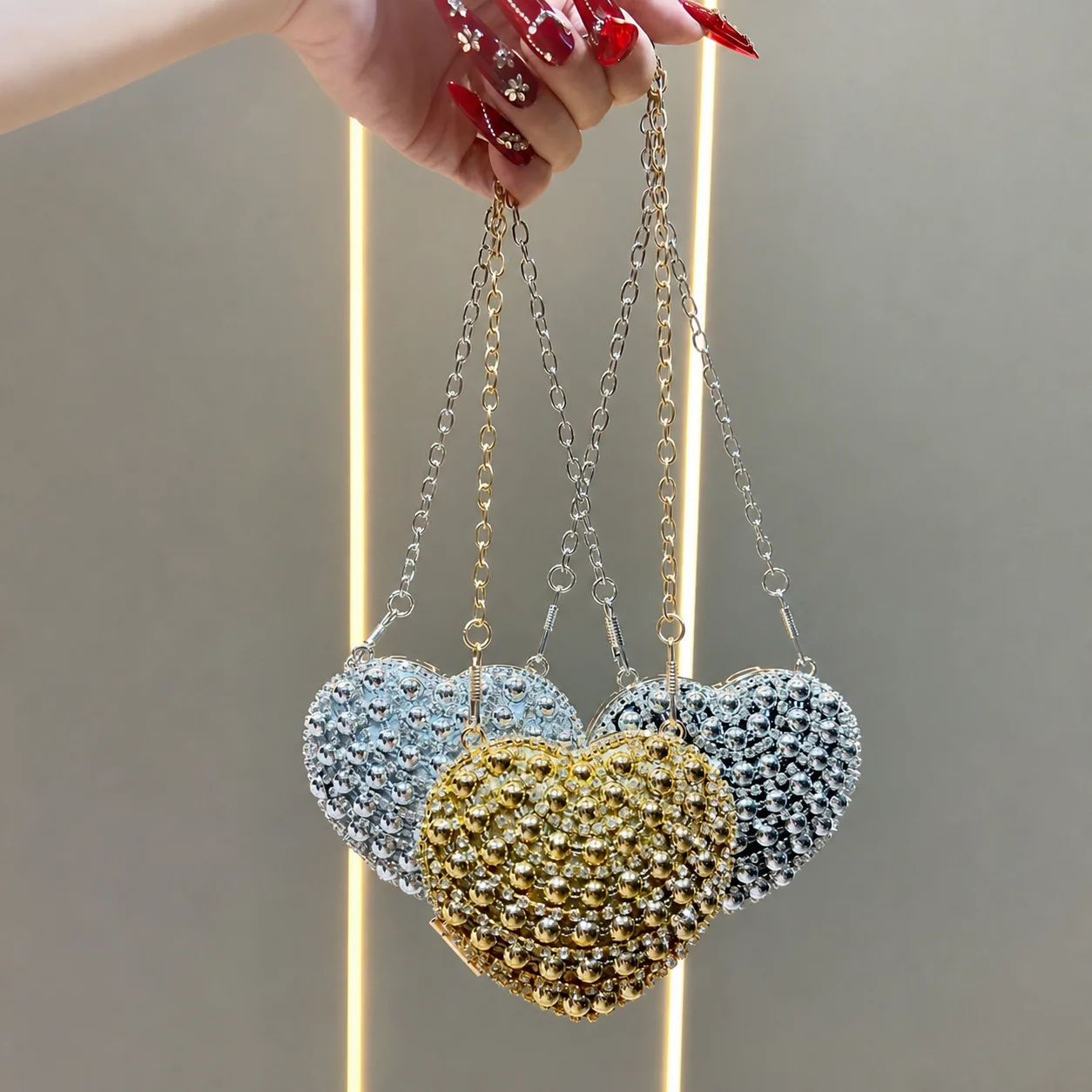 Shiny Rhinestone Heart Bag Women Crystal Fringe Tassel Crossbody Purse Chain Shoulder Evening Clutch Wedding Party Prom Handbag view 5