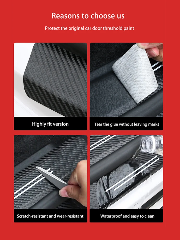 4Pcs Carbon Fiber Car Door Sill Protector Welcome Pedal Decoration Leather Stickers for Nissan Kicks P15 Auto Accessories